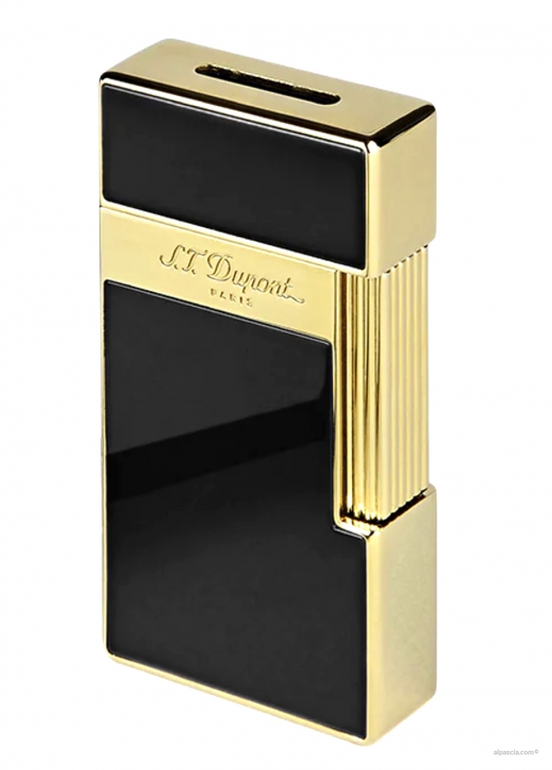 S.T. Dupont Biggy Golden Shiny Black Lacquer Lighter 025002 a