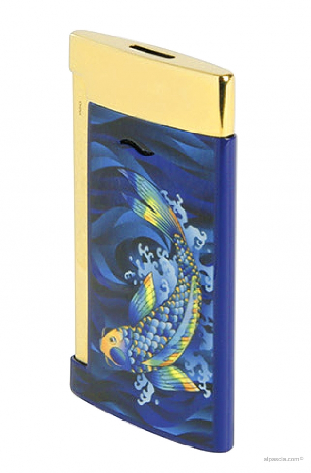 S.T. Dupont Slim 7 accendino Koi Fish golden/shiny blue lacquer  027797KF - Accendino a