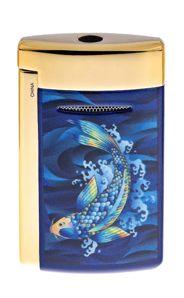 S.T. Dupont MINIJET LIGHTER KOI FISH golden/shiny blue lacquer 010897KF b