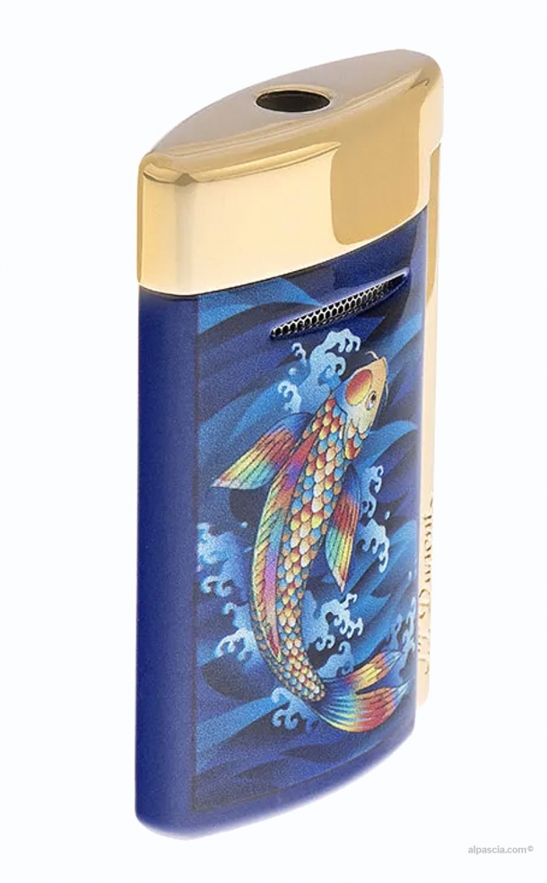 S.T. Dupont MINIJET LIGHTER KOI FISH golden/shiny blue lacquer 010897KF c