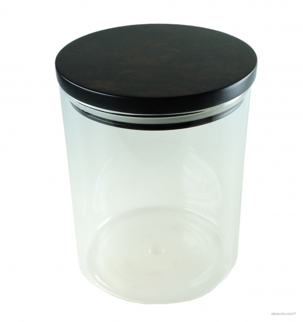 Glass tobacco jar with walnut briar cap D200.2 a