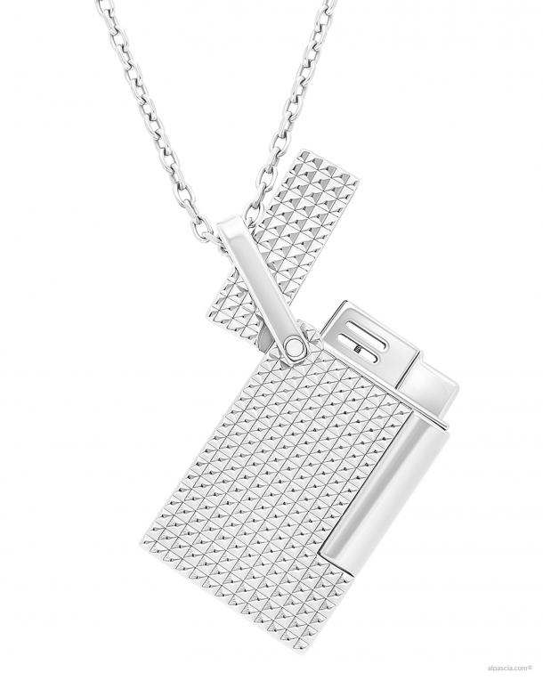 S.T. Dupont Accendino Lighter Necklace Diamante Arabescato Argento K27066CH b